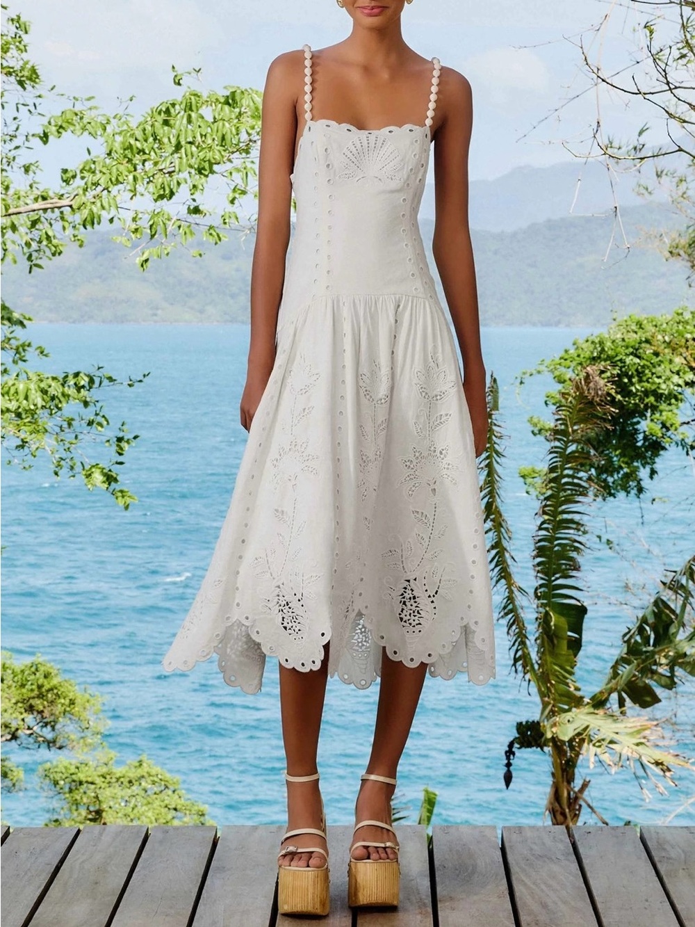 Farm Rio Off-White Richelieu Midi Dress NWT